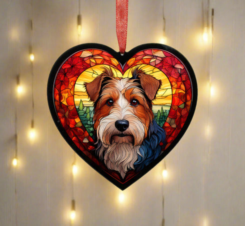 Welsh Terrier Stained Glass Effect Heart Suncatcher